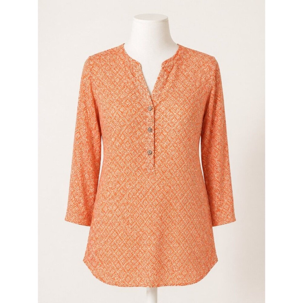 Grand & Greene V-Neck and ButtonTunic Size Large Orange and White EUC